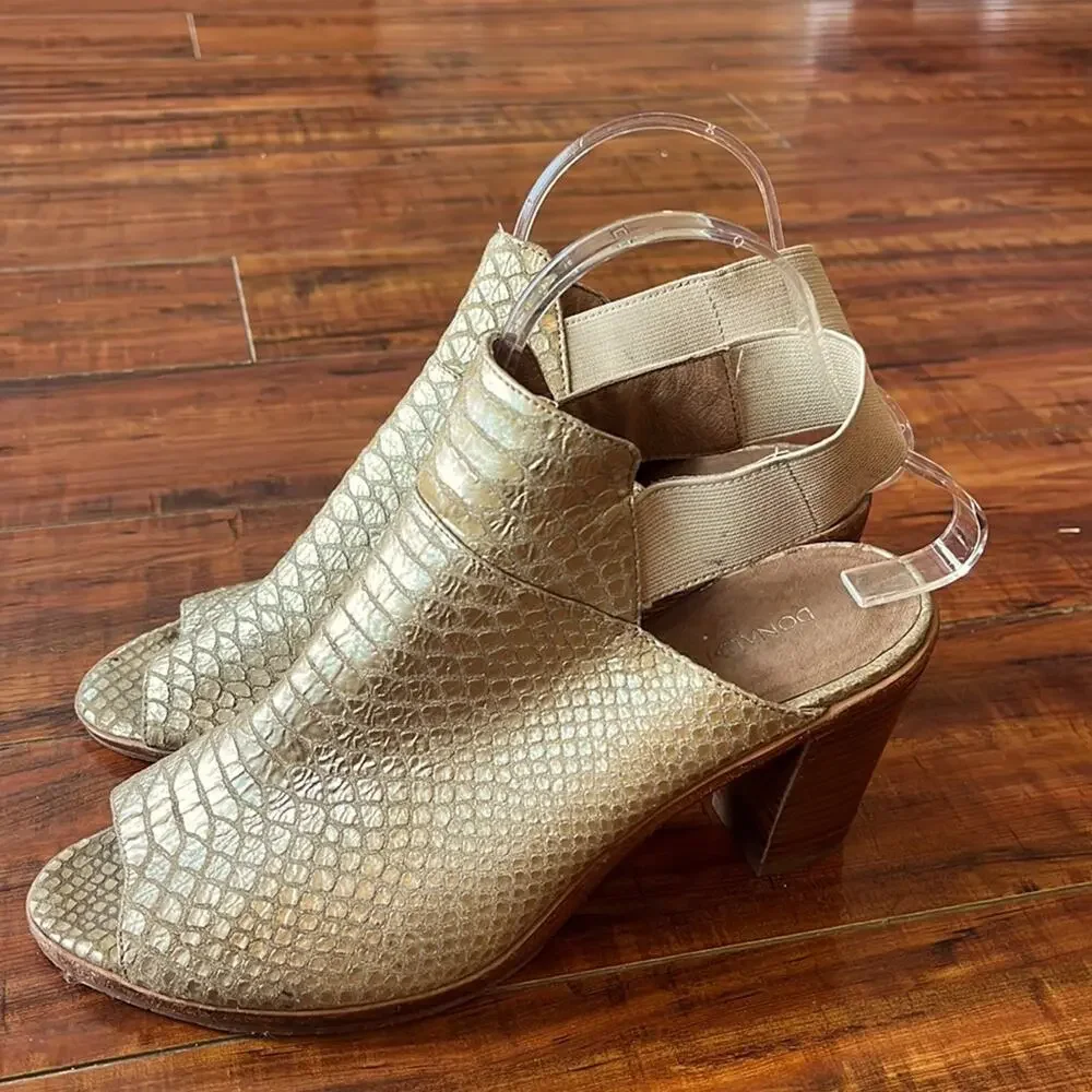 Donald PLINER Leather Platino Snake Print Gold Slingback Clogs Shoes 9.5